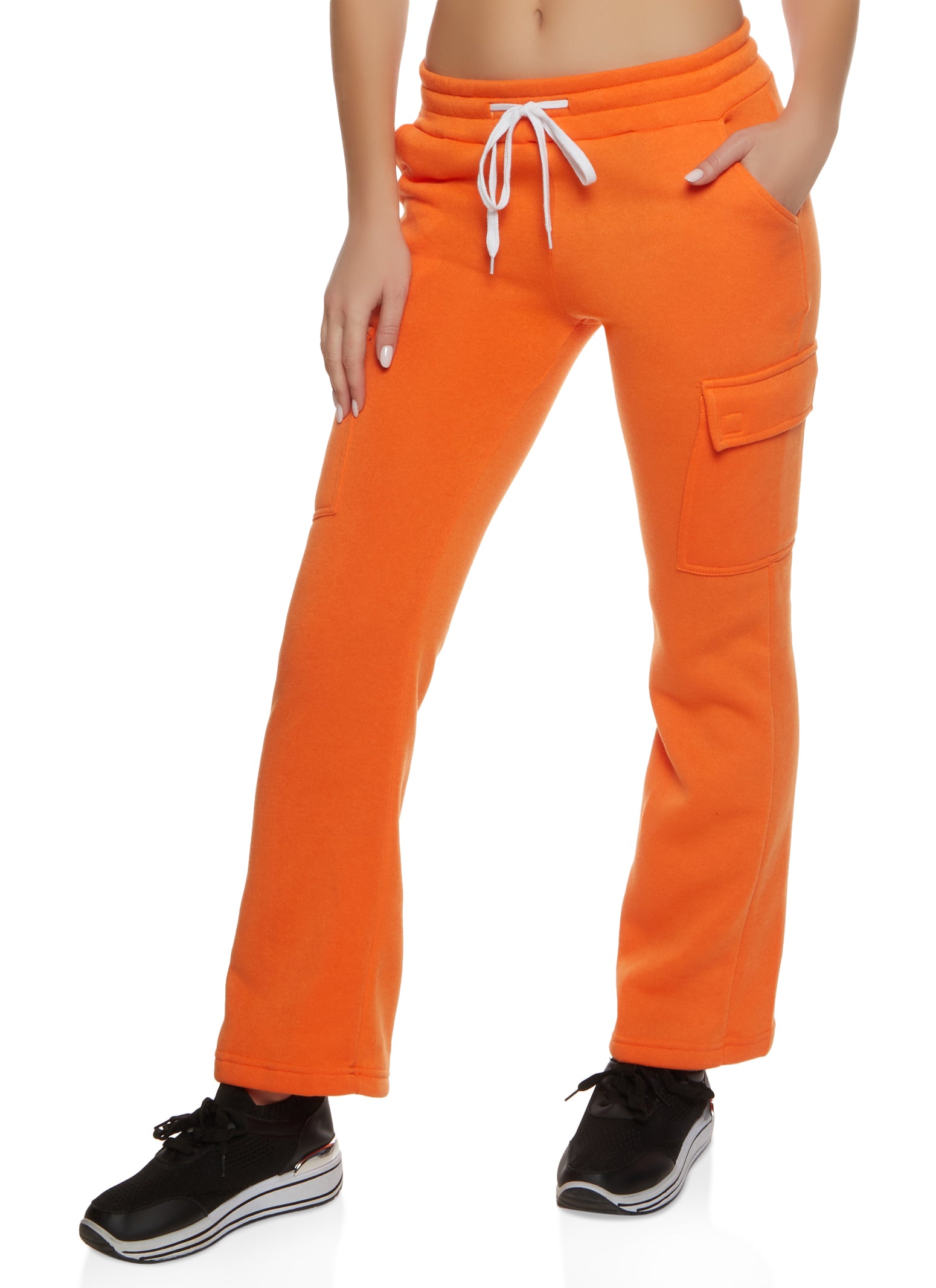 Womens Fleece Straight Leg Sweatpants, Orange, Size XL