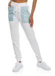 Womens Denim Pocket Color Block Joggers, ,