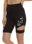 Womens Butterfly Graphic Cut Out Biker Shorts, ,