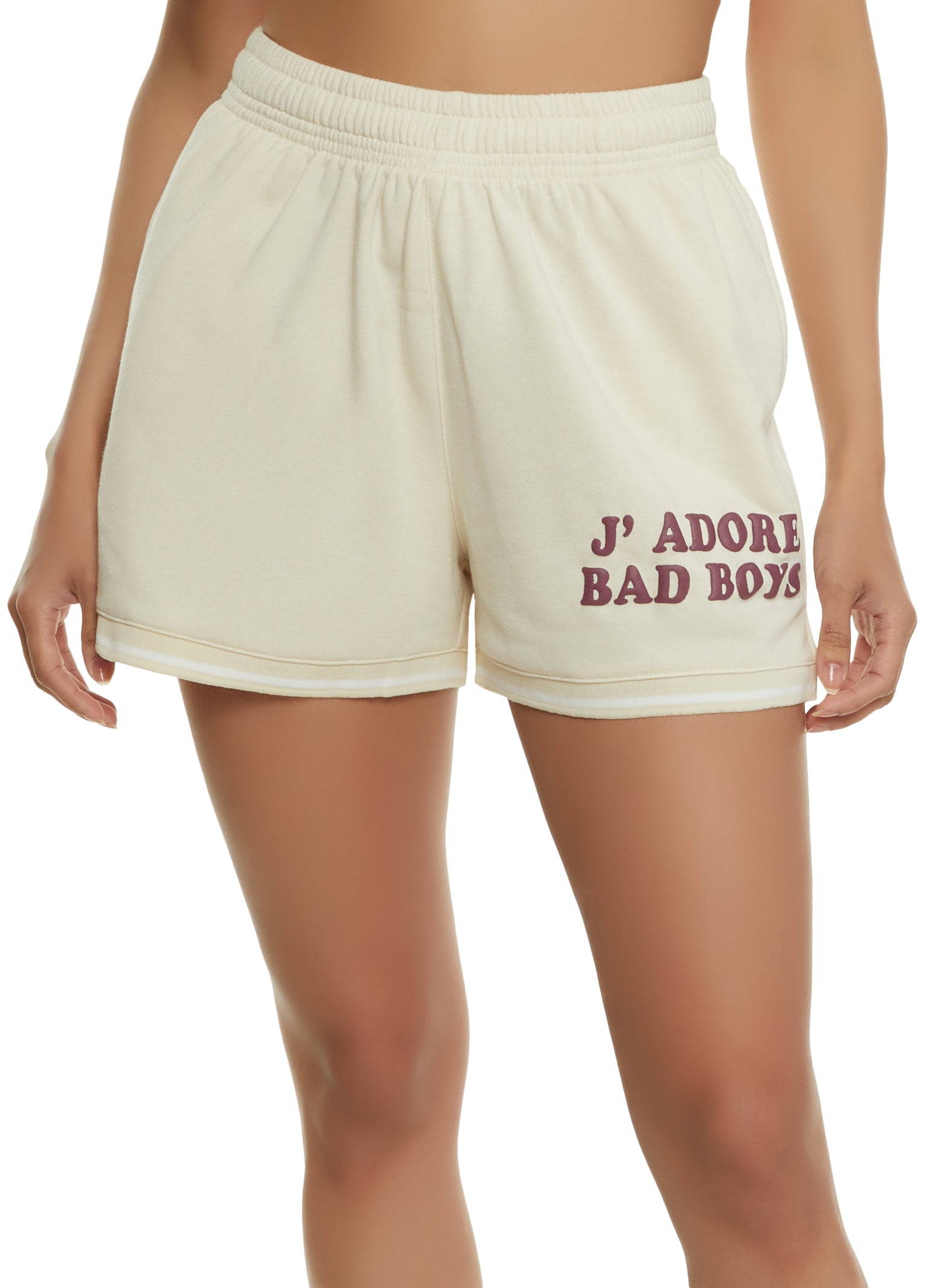 Womens Jadore Bad Boys Graphic Sweatshorts, Khaki, Size XL