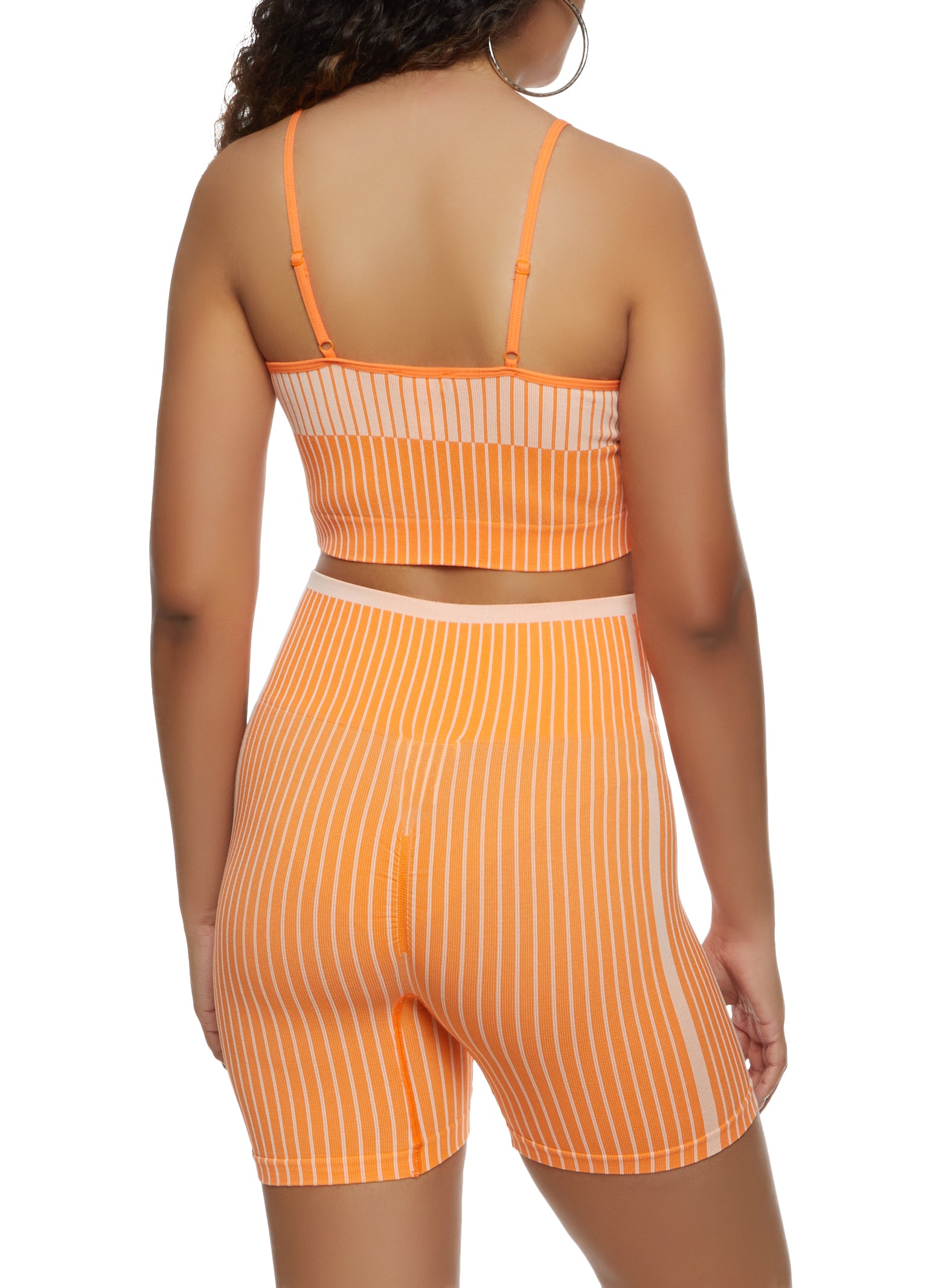 Womens Stripe Seamless Cropped Cami, Orange, Size S-M