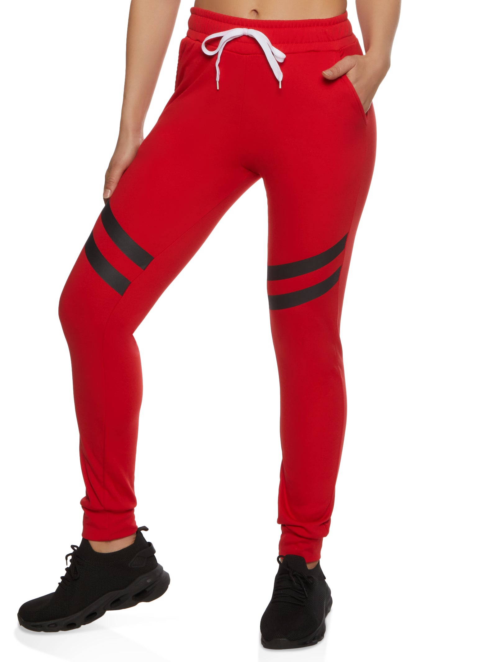 Womens Striped Joggers, Red,