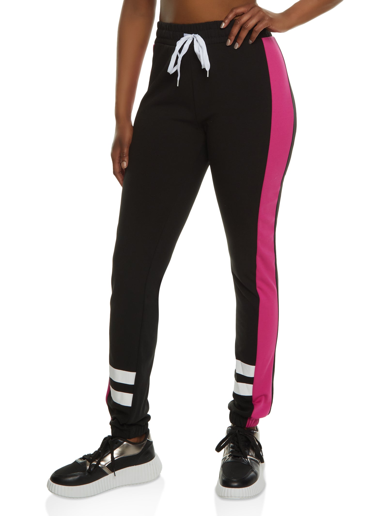 Womens Side Stripe Detail Drawstring Joggers, Black,