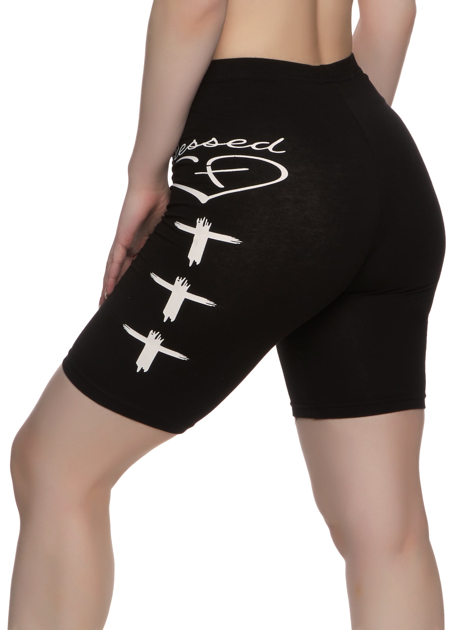 Womens Blessed Graphic Biker Shorts,