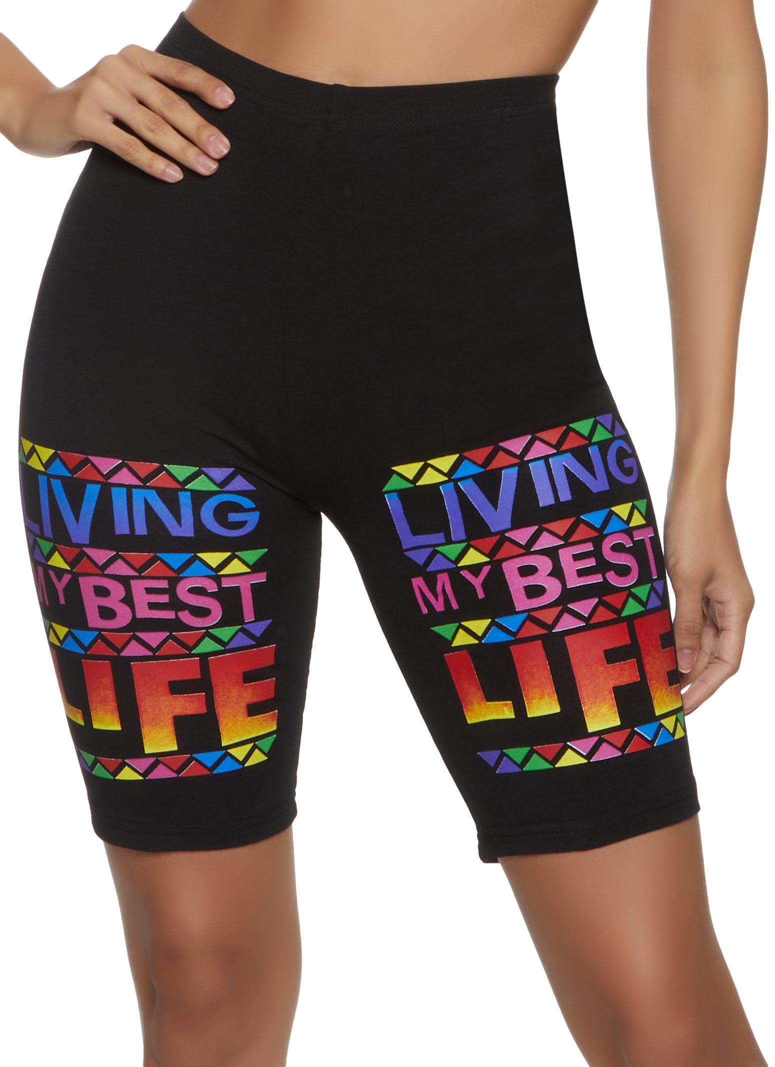 Womens Living My Best Life Biker Shorts, Black, Size M