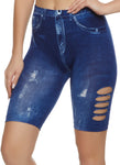 Womens Laser Cut Distressed Print Biker Shorts, ,