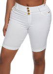 Womens Button Detail Denim Bermuda Shorts, ,