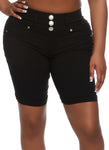 Womens High Rise Denim Bermuda Shorts, ,