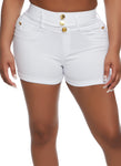 Womens Button Detail High Waist Denim Shorts, ,
