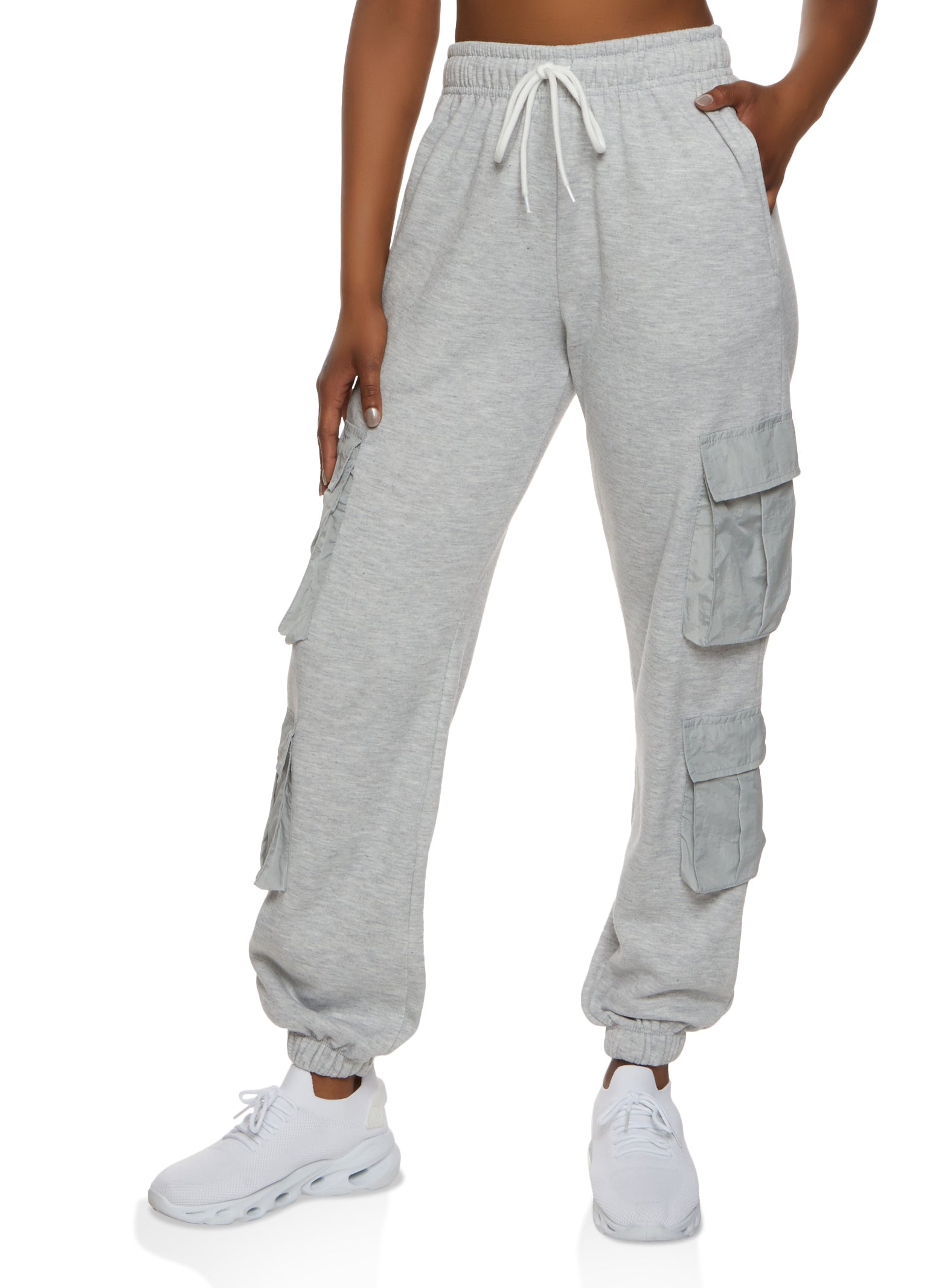 Womens Multi Cargo Pocket Sweatpants, Grey, Size M