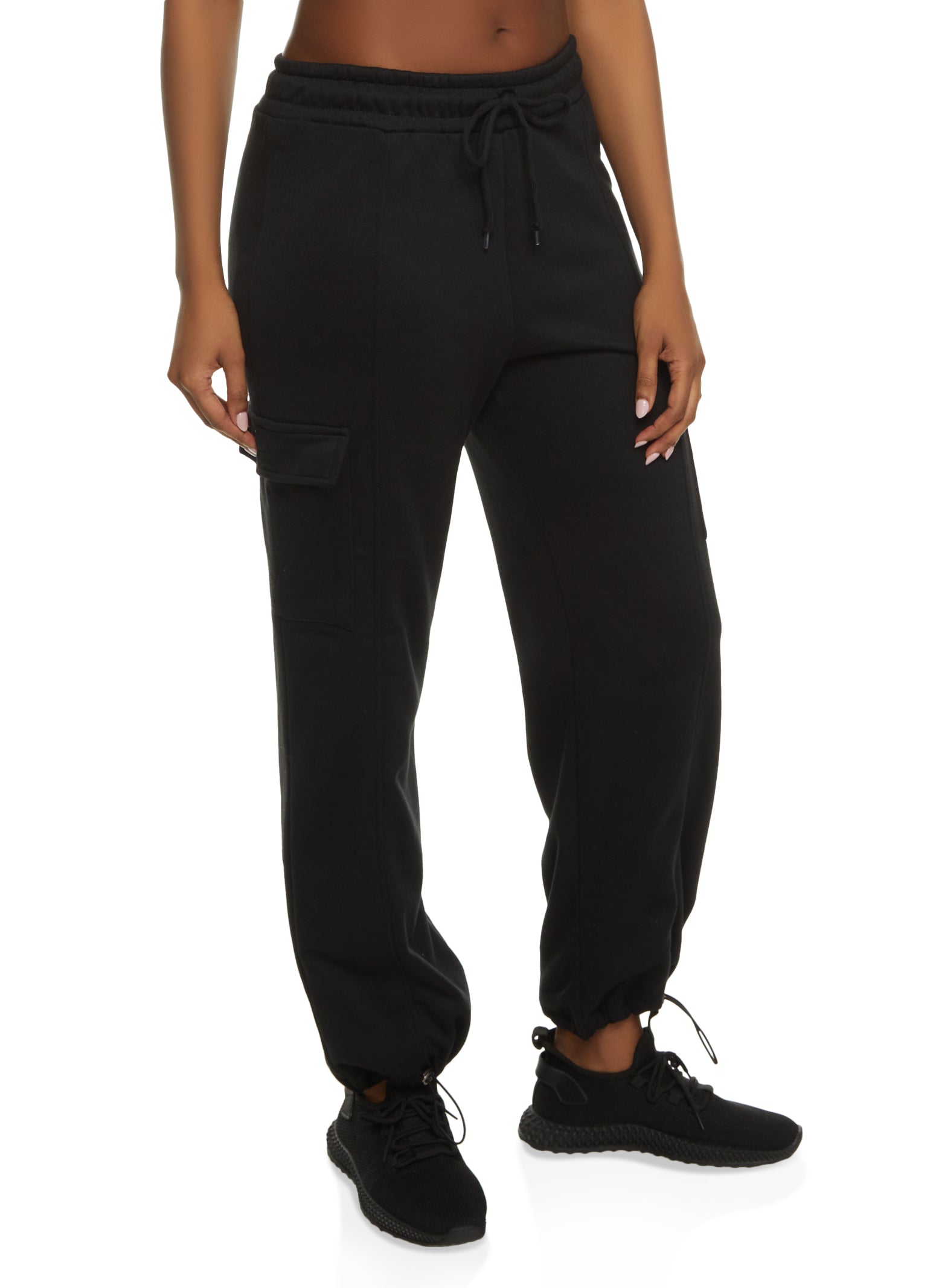 Womens Fleece Toggle Drawstring Cargo Joggers,