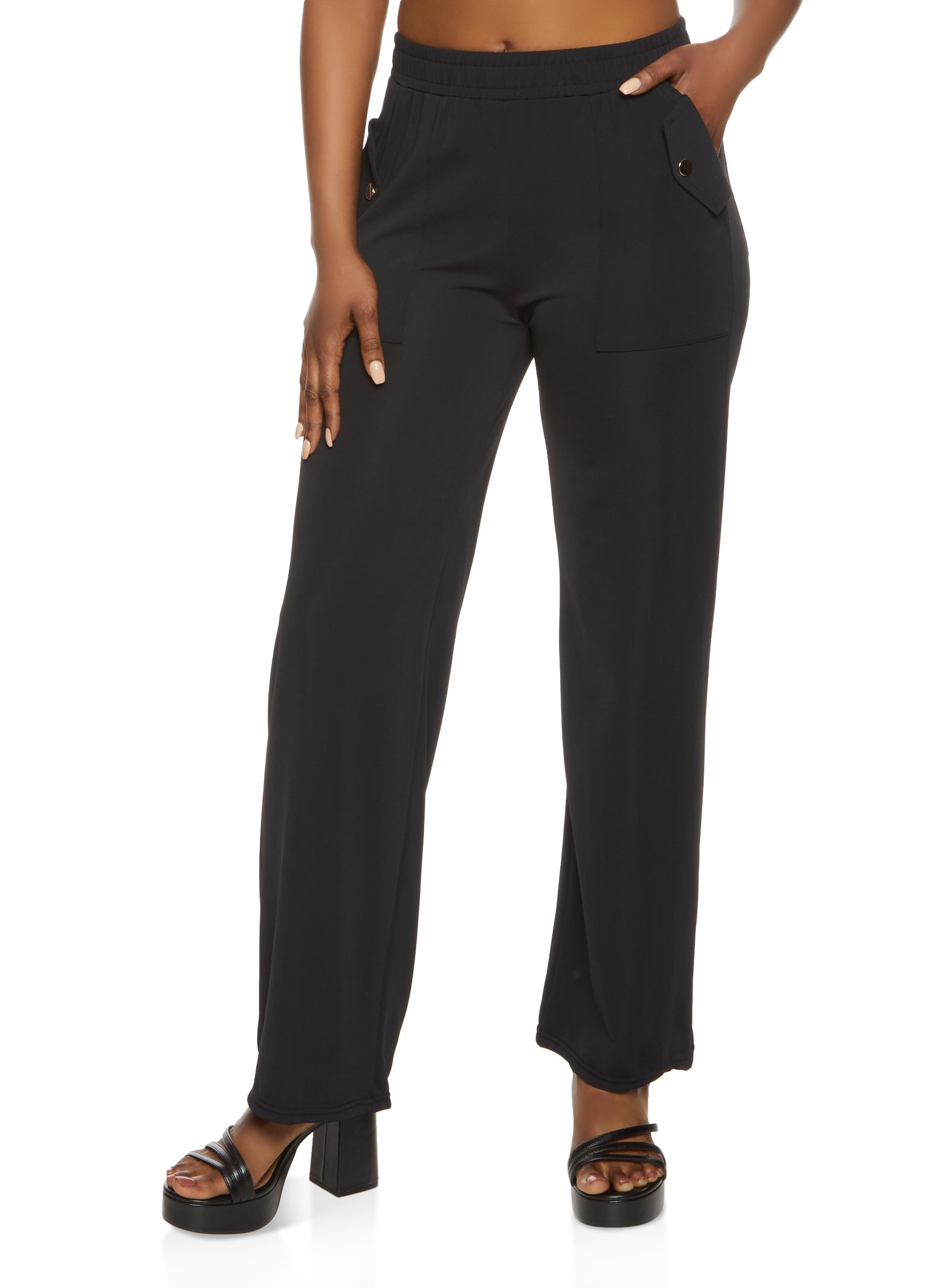 Womens Crepe Knit Wide Leg Pants, Black,