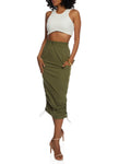 Womens Nylon Toggle Drawstring Midi Cargo Skirt, ,