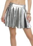 Womens Pleated Faux Leather Mini Skirt, ,