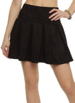 Womens Solid Faux Suede Pleated Mini Skirt, ,