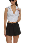 Womens Pinstripe Pleated Micro Skirt, ,