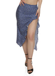 Womens Floral Print Asymmetrical Ruffled Hem Skirt, ,