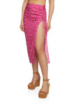 Womens Floral Print Side Slit Ruched Midi Skirt, ,