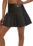 Womens Faux Leather Pleated Mini Skirt, ,