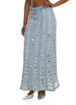 Womens Distressed Denim Maxi Skirt, ,