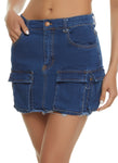 Womens Frayed Hem Cargo Pocket Mini Skirt, ,