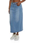 Womens Wax Solid Denim Maxi Skirt, ,