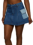 Womens Pleated Denim Cargo Mini Skirt, ,