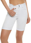 Womens Wax Double Button Bermuda Denim Shorts, ,