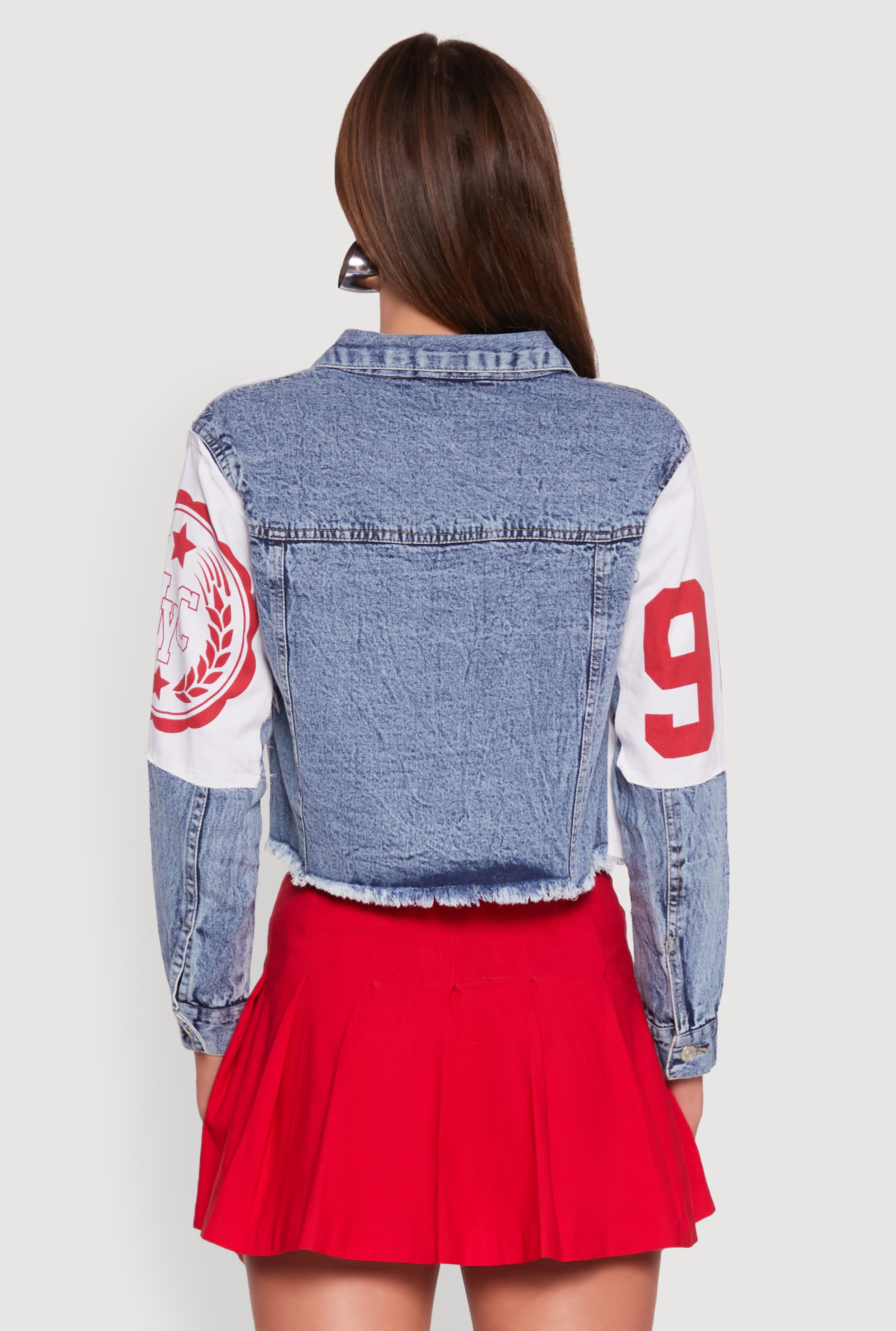 Womens Acid Wash New York Graphic Denim Jacket, Multi, Size M