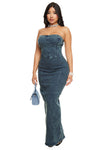 Strapless Denim Tube Back Zipper Sleeveless Bodycon Dress/Maxi Dress