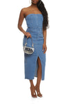 Strapless Denim Slit Back Zipper Tube Sleeveless Midi Dress