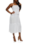 Smocked Square Neck Sleeveless Spaghetti Strap Belted Tiered Tie Waist Waistline Dress