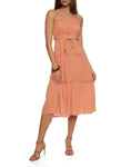 Smocked Square Neck Tie Waist Waistline Sleeveless Spaghetti Strap Belted Tiered Dress