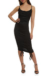 Scoop Neck Sleeveless Spaghetti Strap Drawstring Ruched Midi Dress