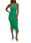 Sleeveless Spaghetti Strap Scoop Neck Drawstring Ruched Midi Dress