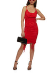 Scoop Neck Sleeveless Spaghetti Strap Drawstring Ruched Midi Dress