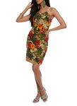 Sleeveless High-Neck Camouflage Floral Print Bodycon Dress/Midi Dress