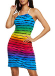 Striped Print Sleeveless High-Neck Bodycon Dress/Midi Dress