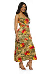 Scoop Neck Empire Waistline Cutout Keyhole Sleeveless Floral Print Maxi Dress