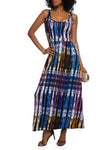 Scoop Neck Empire Waistline Sleeveless Striped Tie Dye Print Cutout Keyhole Maxi Dress