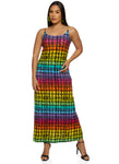 Crew Neck Sleeveless Spaghetti Strap Geometric Print Maxi Dress