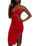 Plunging Neck Sleeveless Spaghetti Strap Cutout Slit Midi Dress