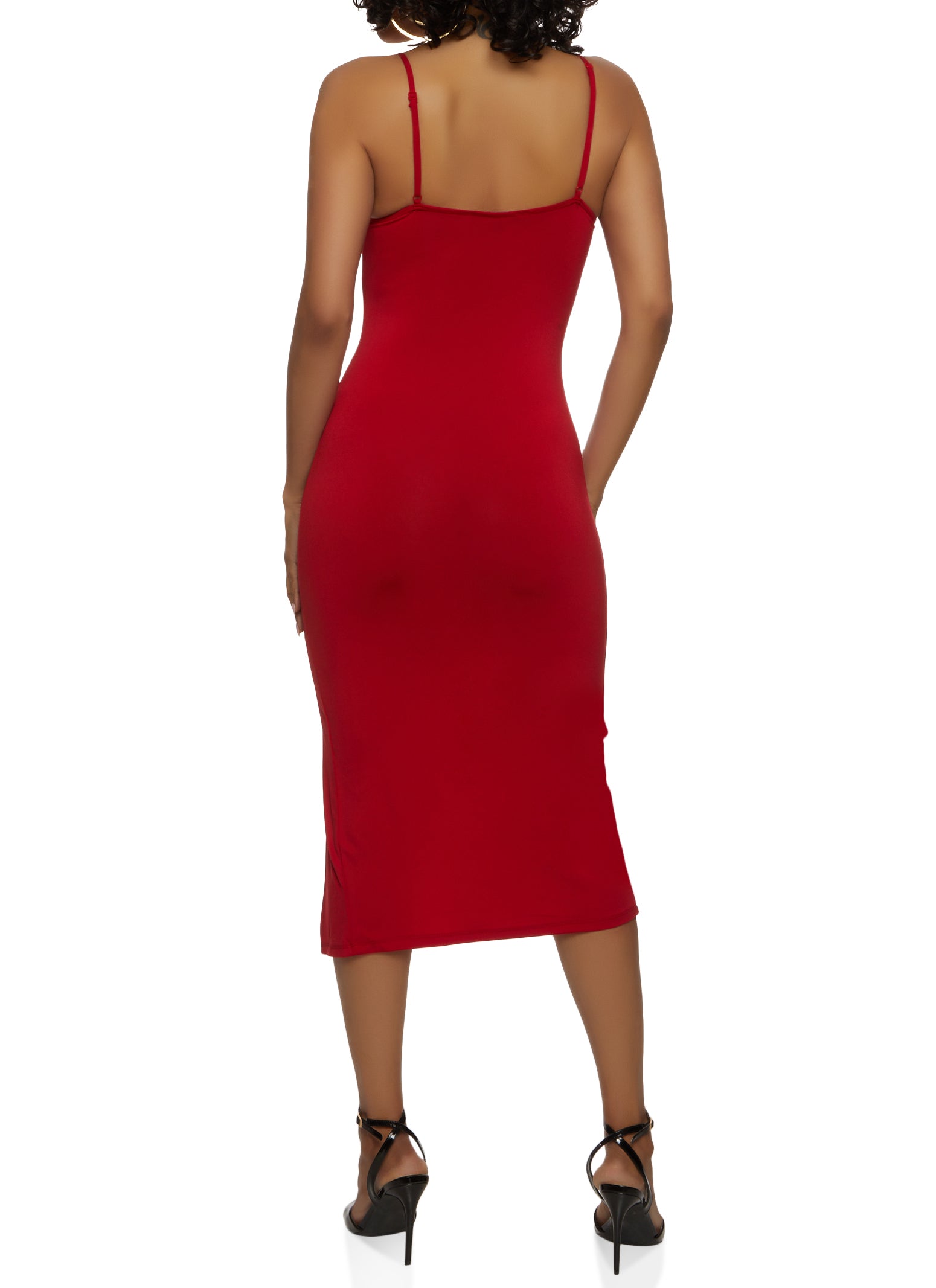 Womens Slit Front Cami Midi Dress, Red, Size M