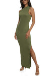 Sleeveless Tank Mock Neck Slit Knit Maxi Dress