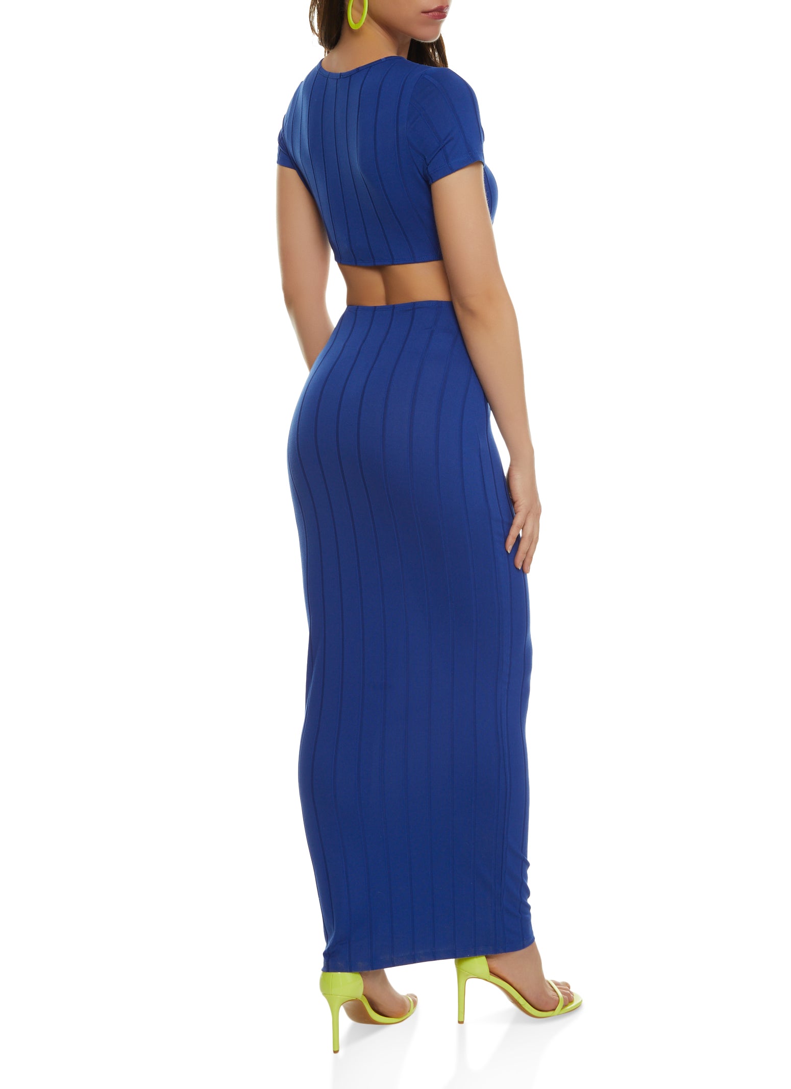 Womens Ribbed O Ring Cut Out Maxi Dress, Blue,