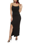 Slit Ribbed Knit Scoop Neck Sleeveless Spaghetti Strap Maxi Dress