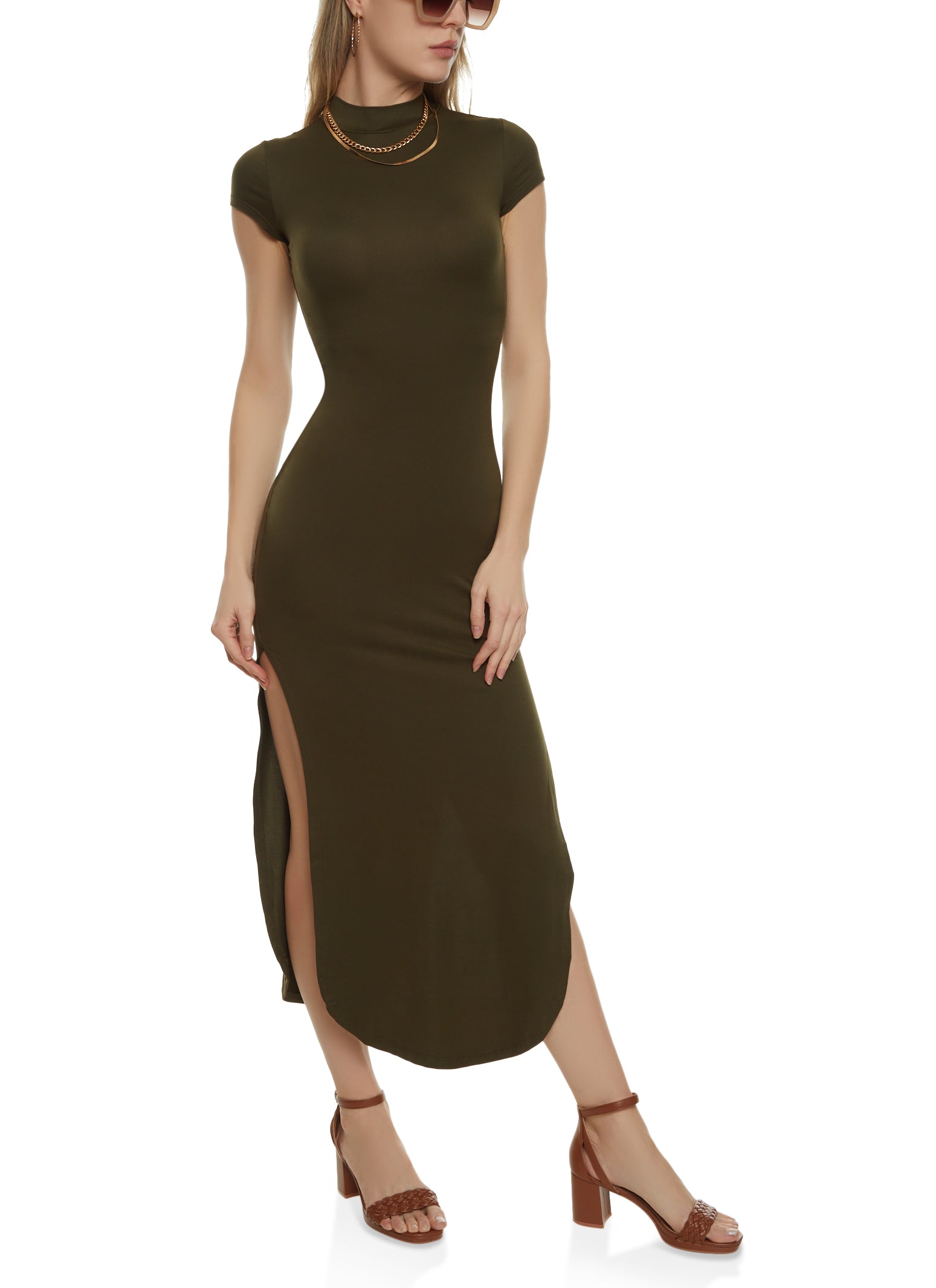 Womens Cut Out Mock Neck Maxi Dress,