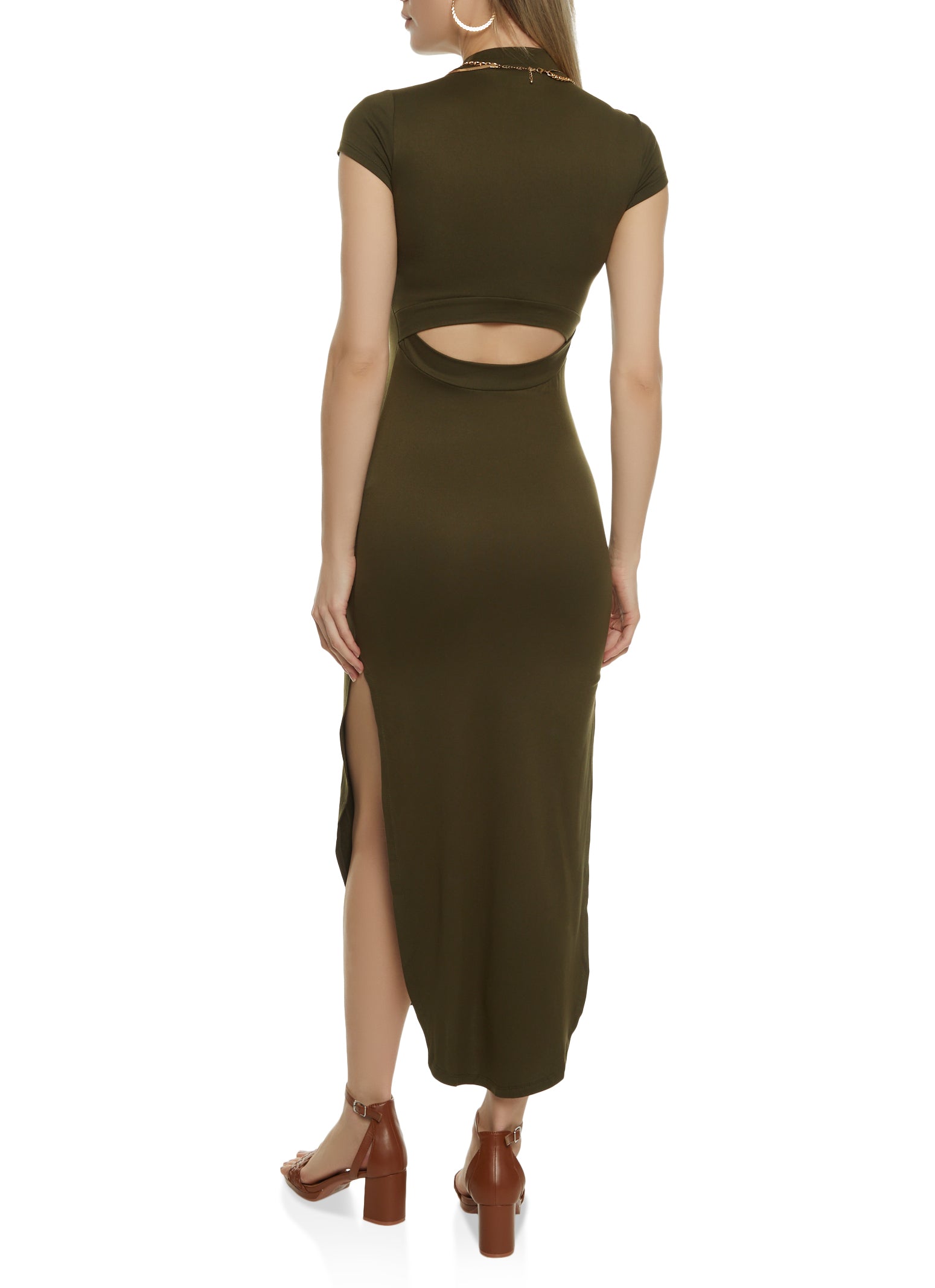 Womens Cut Out Mock Neck Maxi Dress,