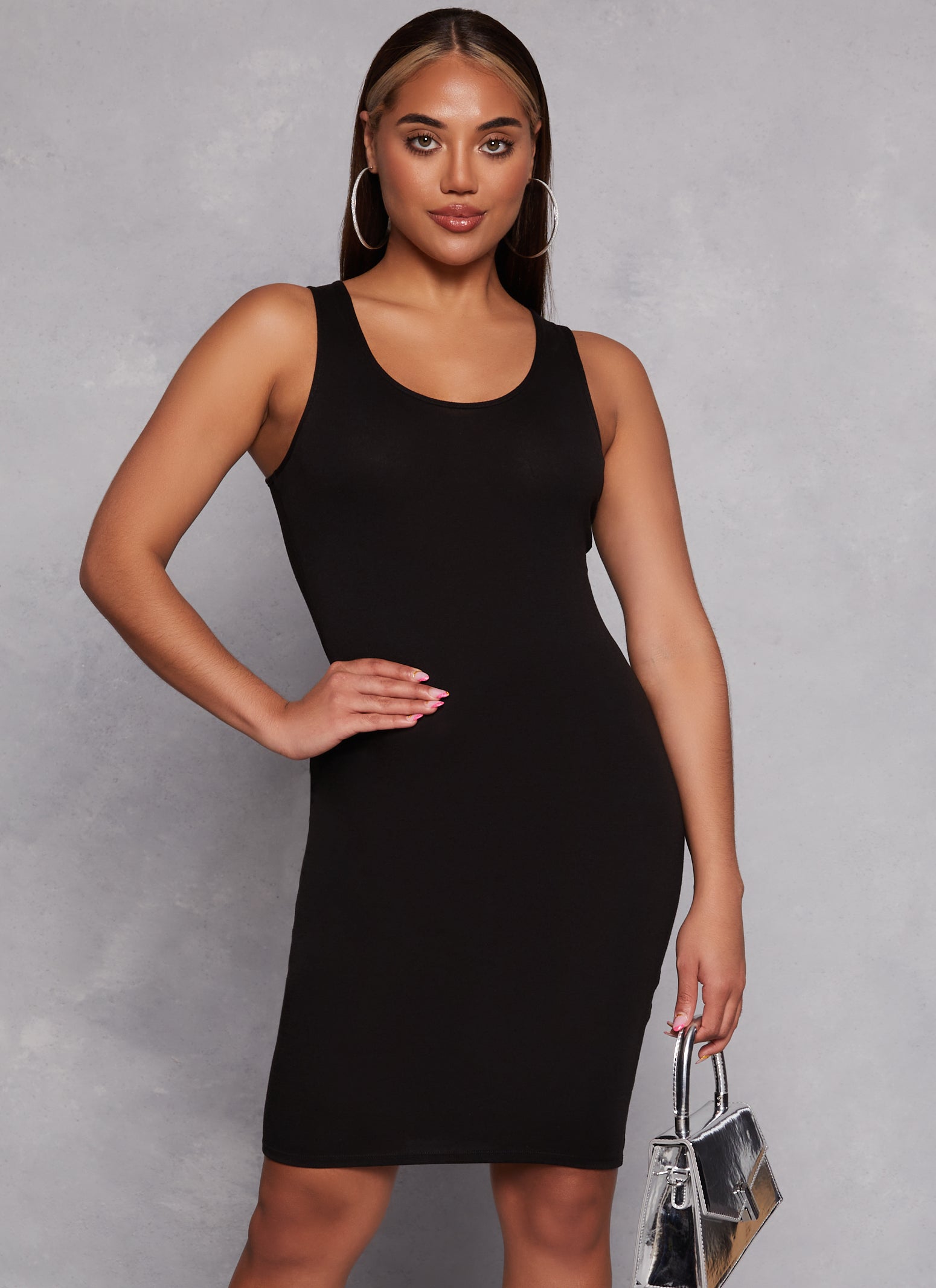 Womens Scoop Neck Midi Tank Dress,