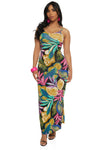 Tropical Print Scoop Neck Sleeveless Spaghetti Strap Maxi Dress